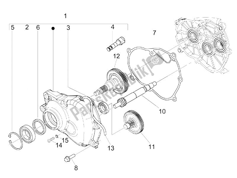 All parts for the Reduction Unit of the Vespa LX 150 4T USA 2006