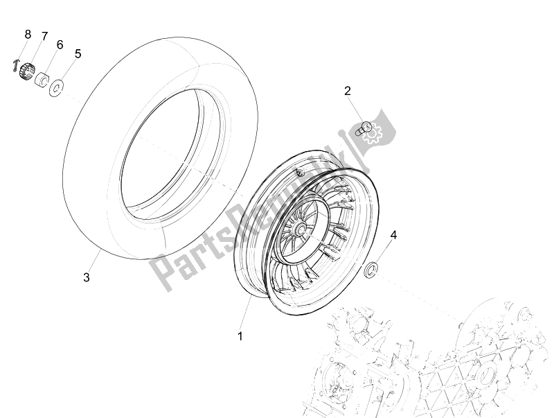 All parts for the Rear Wheel of the Vespa Sprint 50 4T 2V 25 KMH B NL 2014