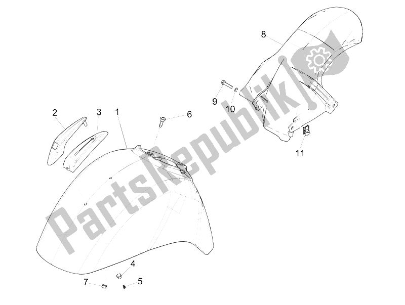 All parts for the Wheel Huosing - Mudguard of the Vespa GTS 125 4T IE Super E3 2009