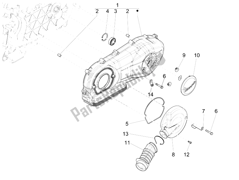 All parts for the Crankcase Cover - Crankcase Cooling of the Vespa 150 4T 3V IE Primavera 2014