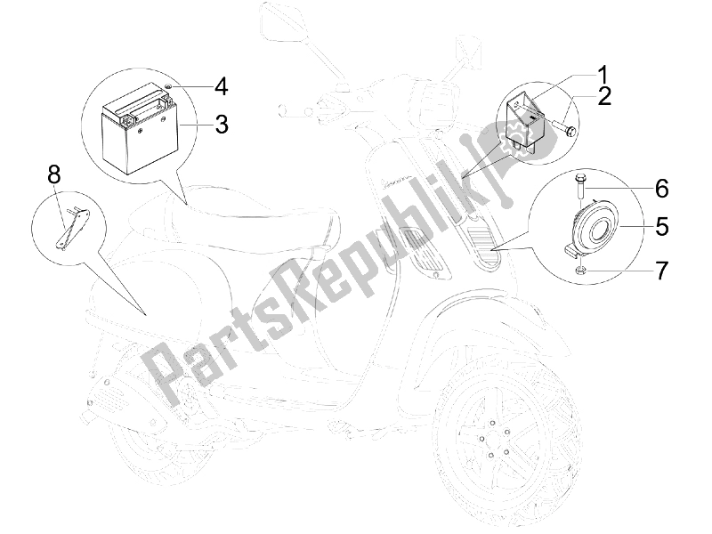 Toutes les pièces pour le Télécommandes - Batterie - Klaxon du Vespa S 50 2T UK 2007