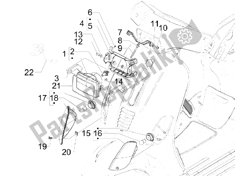 All parts for the Front Headlamps - Turn Signal Lamps of the Vespa S 125 4T IE E3 Vietnam 2011