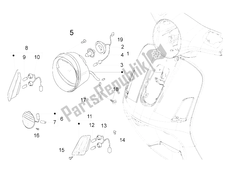 Todas las partes para Faros Delanteros - Luces Intermitentes de Vespa GTS 250 2005