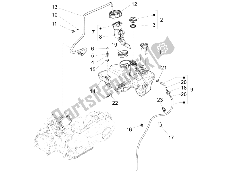 Toutes les pièces pour le Réservoir D'essence du Vespa Vespa S 125 4T 3V E3 IE Asia 2012