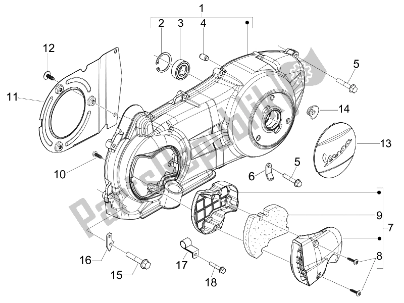 Wszystkie części do Pokrywa Skrzyni Korbowej - Ch? Odzenie Skrzyni Korbowej Vespa GTS 300 IE ABS China 2014