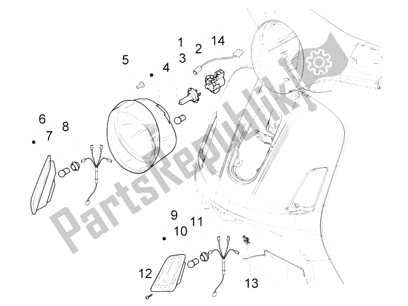 Toutes les pièces pour le Phares Avant - Clignotants du Vespa GTS 125 4T IE Super E3 2009