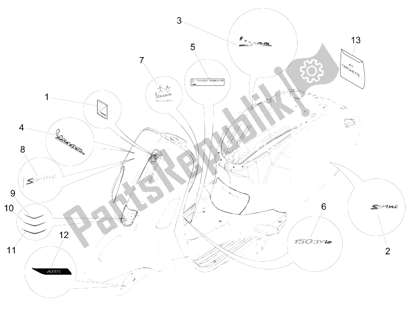 Todas as partes de Placas - Emblemas do Vespa 150 Sprint 4T 3V IE 2015