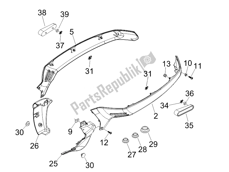 Toutes les pièces pour le Couvercle Latéral - Spoiler du Vespa LXV 150 4T USA 2007