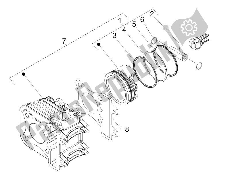 All parts for the Cylinder-piston-wrist Pin Unit of the Vespa LX 150 4T USA 2006