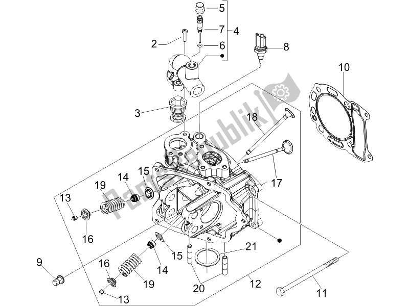 Toutes les pièces pour le Unité De Tête - Valve du Vespa GTS 250 ABS UK 2005