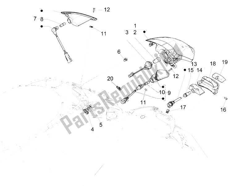 Tutte le parti per il Fanali Posteriori - Indicatori Di Direzione del Vespa 150 Sprint 4T 3V IE China 2015
