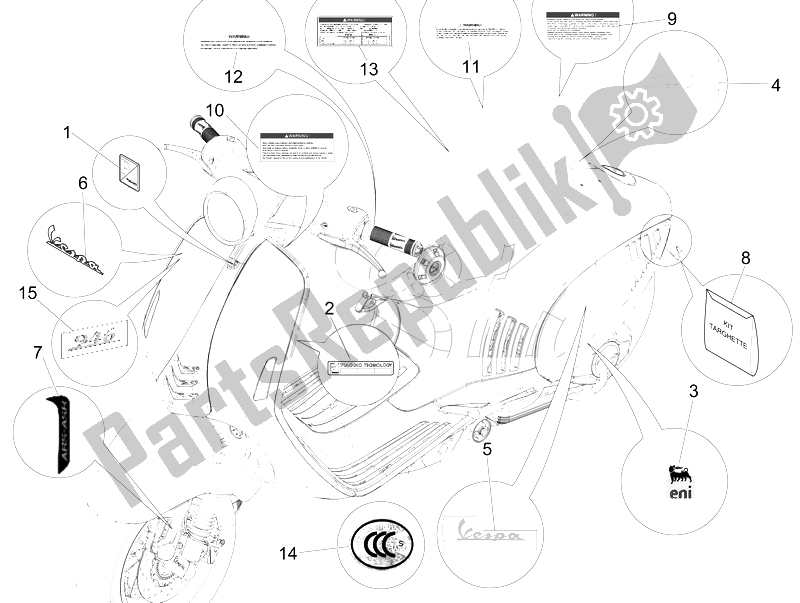 Toutes les pièces pour le Plaques - Emblèmes du Vespa 946 150 4T 3V ABS 2014