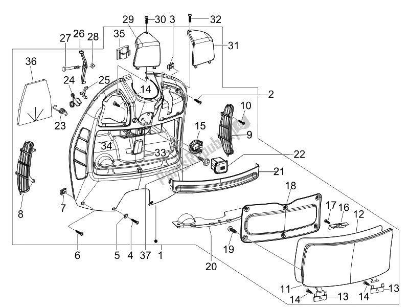 Todas las partes para Guantera Frontal - Panel De Rodilleras de Vespa GTV 250 IE Navy 2007