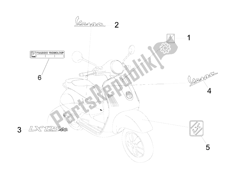 Todas las partes para Placas - Emblemas de Vespa LX 125 4T IE E3 2009