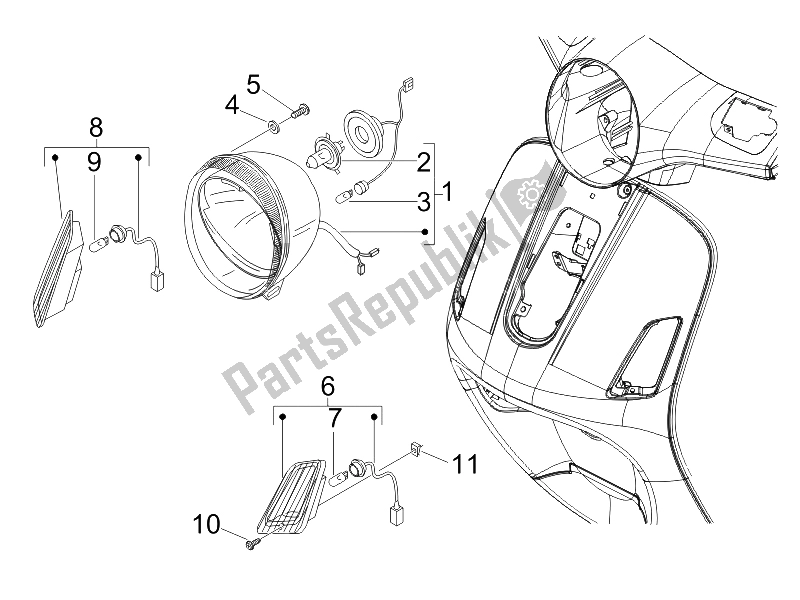 Toutes les pièces pour le Phares Avant - Clignotants du Vespa LX 150 4T E3 2006