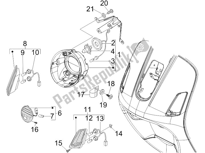 Toutes les pièces pour le Phares Avant - Clignotants du Vespa GTV 250 IE UK 2006