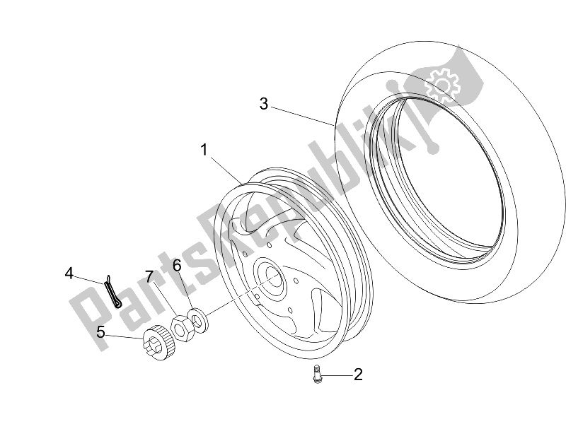 All parts for the Rear Wheel of the Vespa LX 50 2T E2 Touring 30 KMH 2010