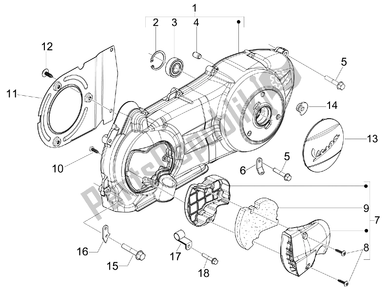 Toutes les pièces pour le Couvercle De Carter - Refroidissement Du Carter du Vespa GTS 300 IE Super Sport 2010