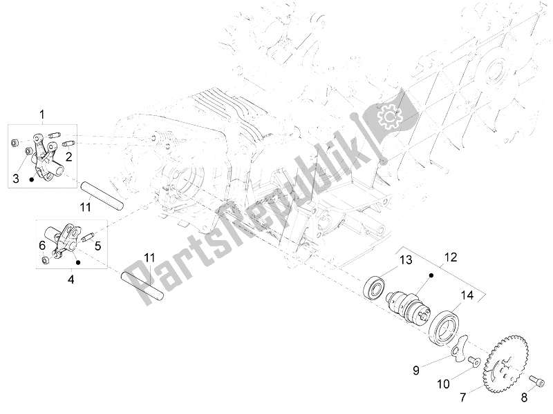 Toutes les pièces pour le Leviers à Bascule Support Unité du Vespa LX 125 4T 3V IE 2012