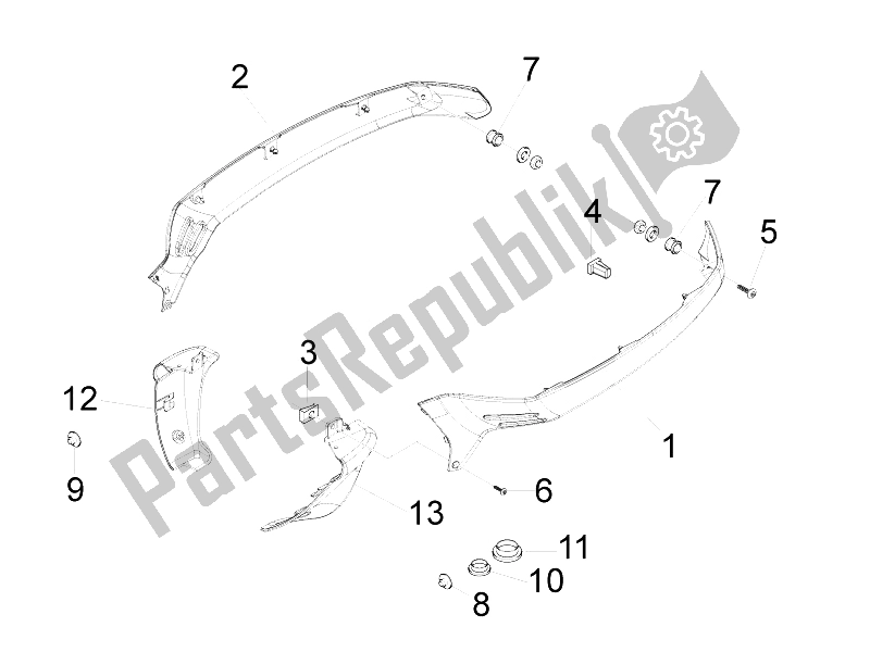 All parts for the Side Cover - Spoiler of the Vespa LX 125 4T IE E3 Touring 2010