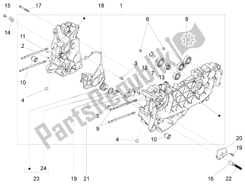 All parts for the Crankcase of the Vespa LXV 125 4T 3V E3 Vietnam 2014