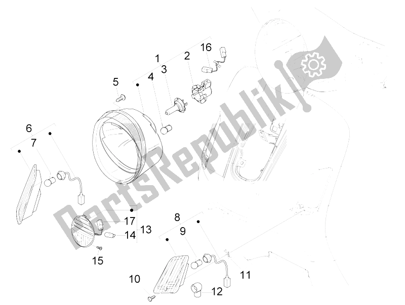 All parts for the Front Headlamps - Turn Signal Lamps of the Vespa GTS 300 IE USA 2009