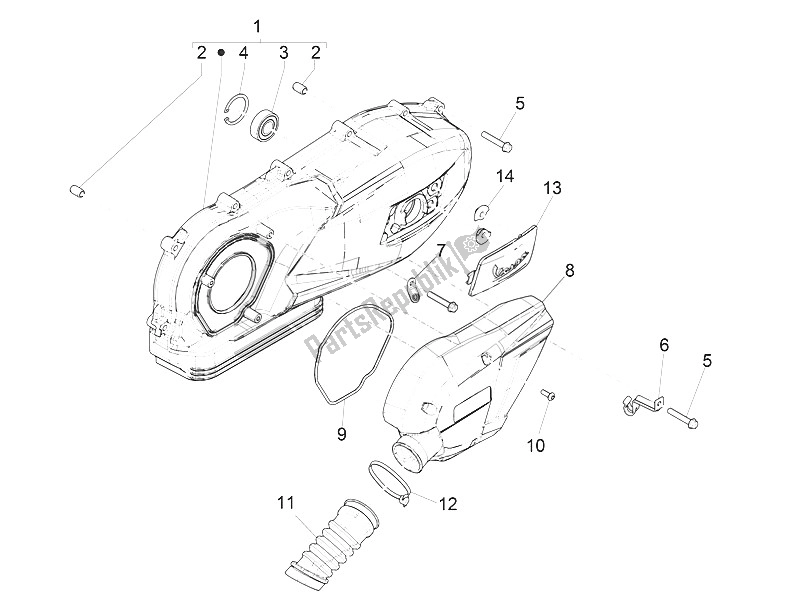 All parts for the Crankcase Cover - Crankcase Cooling of the Vespa Vespa Primavera 150 4T 3V Iget E4 ABS USA Canada 2016