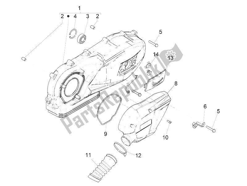 Alle onderdelen voor de Carterafdekking - Carter Koeling van de Vespa Vespa Sprint 150 4T 3V Iget E4 ABS USA Canada 2016