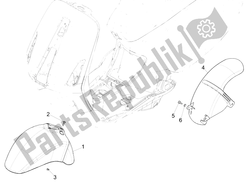 Alle onderdelen voor de Wielkast - Spatbord van de Vespa Vespa Sprint 50 2T EU 2014