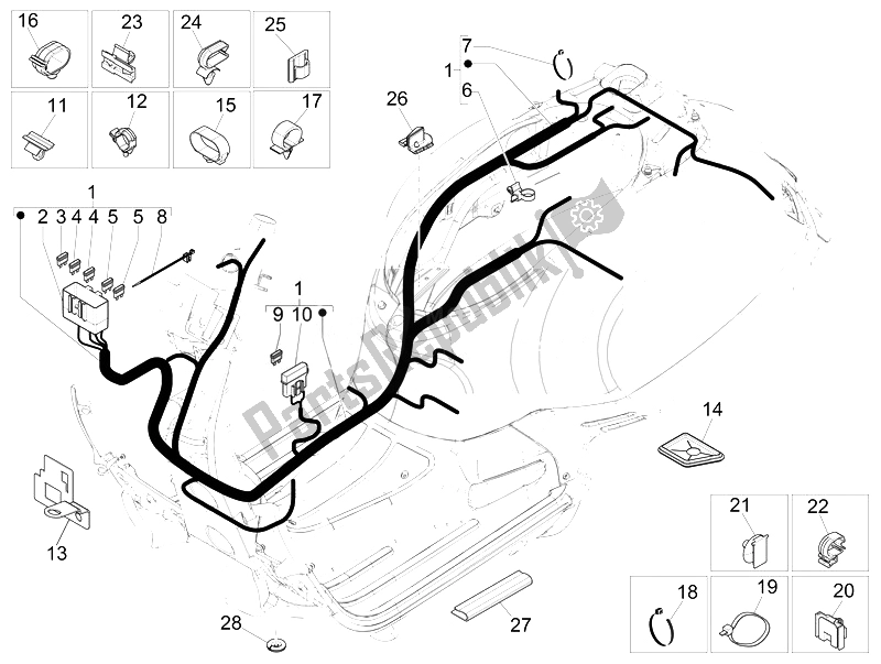 Todas las partes para Mazo De Cables Principal de Vespa Vespa GTS 125 4T 3V IE Super Asia 2014