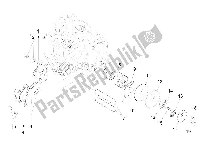 All parts for the Rocking Levers Support Unit of the Vespa Vespa GTS 300 IE ABS E4 EU 2016