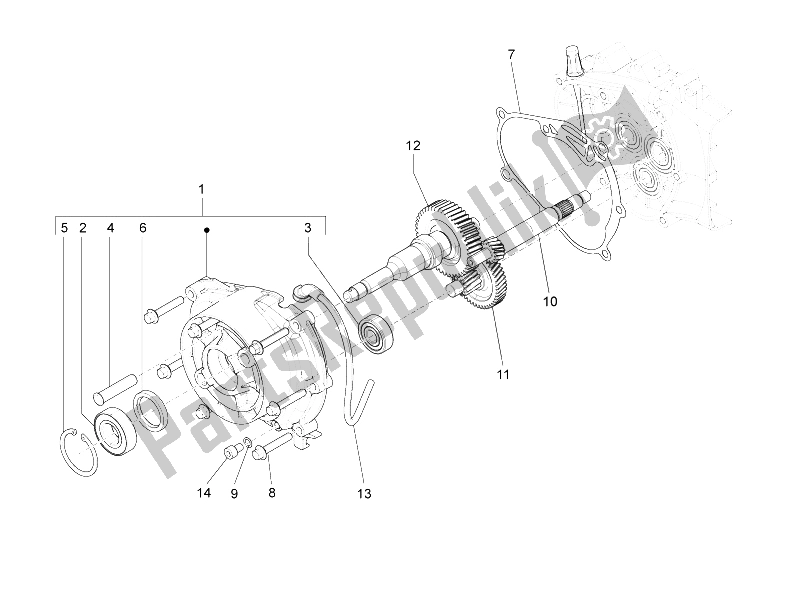 All parts for the Reduction Unit of the Vespa LX 125 4T 2V IE E3 Taiwan 2011