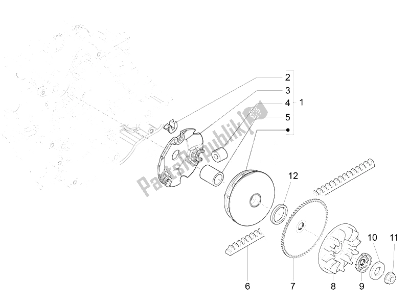 All parts for the Driving Pulley of the Vespa Vespa Primavera 50 4T 2V 25 KMH EU 2014