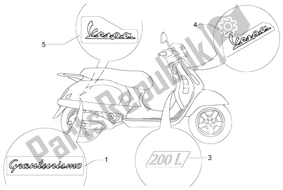 Tutte le parti per il Emblèmes del Vespa Granturismo 200 L 2003