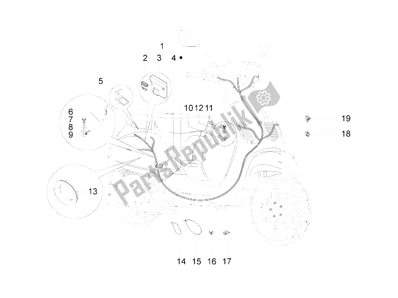 Toutes les pièces pour le Faisceau De Câbles Principal du Vespa S 150 4T 2V E3 Taiwan 2011