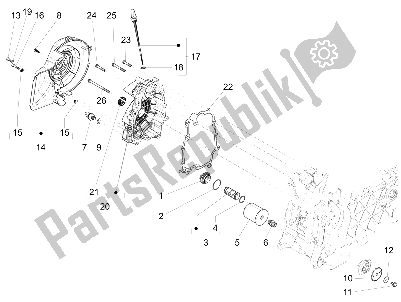 Toutes les pièces pour le Couvercle Magnéto Volant - Filtre à Huile du Vespa LT 125 4T 3V IE E3 Vietnam 2014