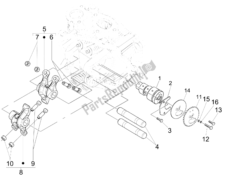 Toutes les pièces pour le Leviers à Bascule Support Unité du Vespa GTV 125 4T E3 UK 2006