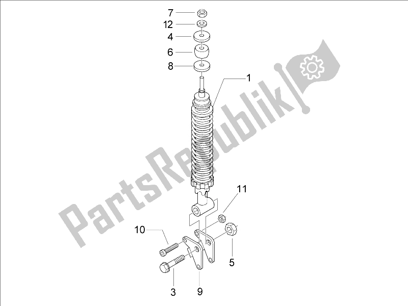 All parts for the Rear Suspension - Shock Absorber/s of the Vespa LX 125 4T IE E3 Touring 2010