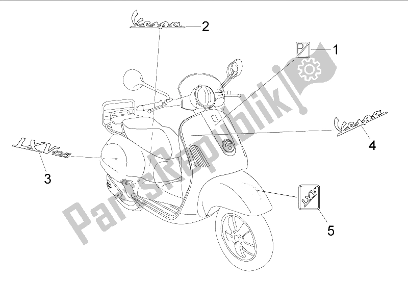 All parts for the Plates - Emblems of the Vespa LXV 125 4T E3 2006