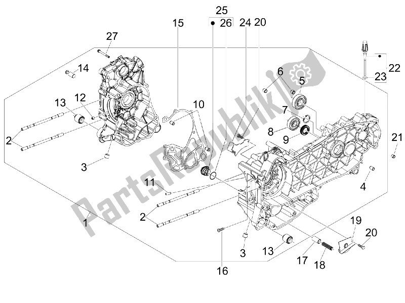 All parts for the Crankcase of the Vespa GTS 300 IE Touring 2011
