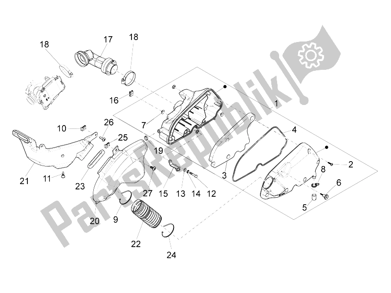 All parts for the Air Filter of the Vespa LX 125 4T 3V IE Vietnam 2012