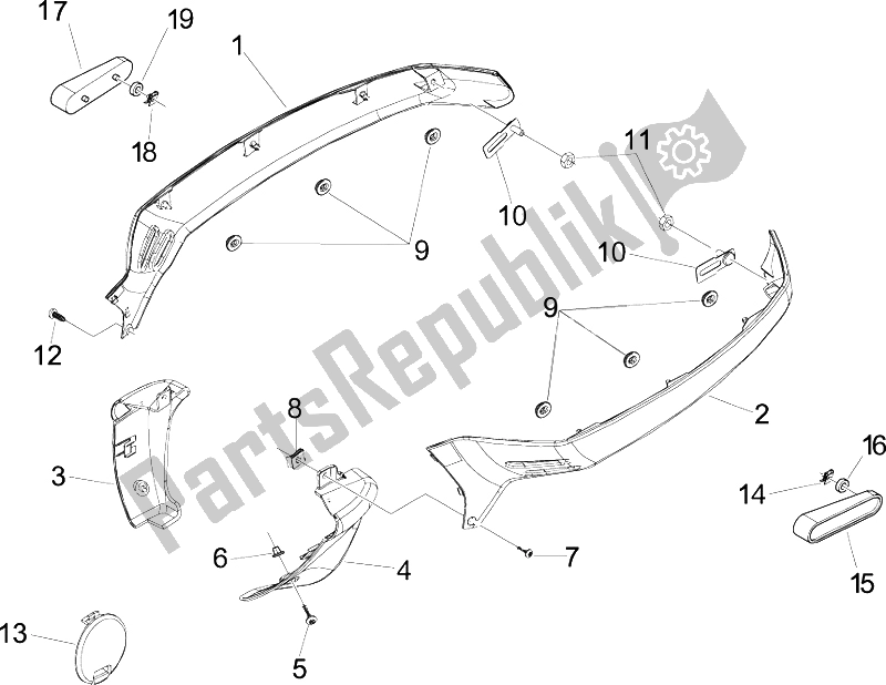 Alle onderdelen voor de Zijdeksel - Spoiler van de Vespa GTS 250 IE China 2011