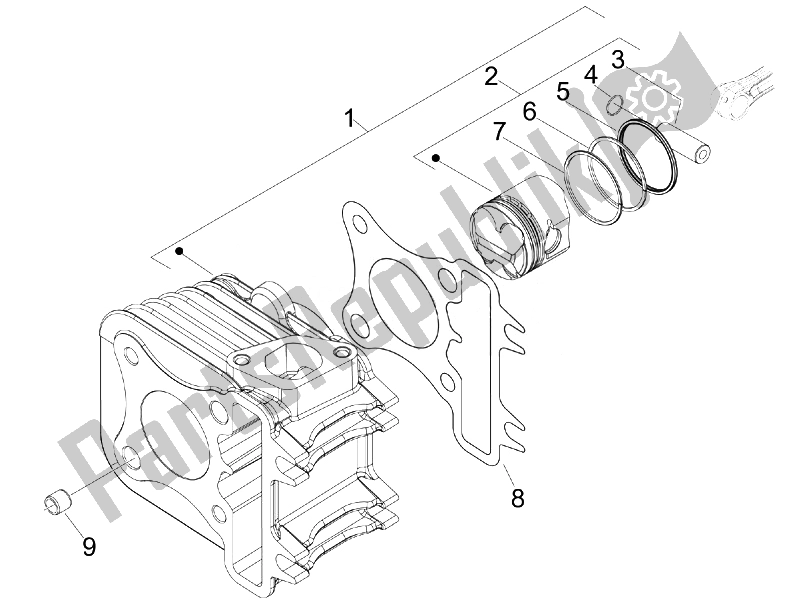Alle onderdelen voor de Cilinder-zuiger-pols-peneenheid van de Vespa Vespa Primavera 50 4T 2V 25 KMH EU 2014