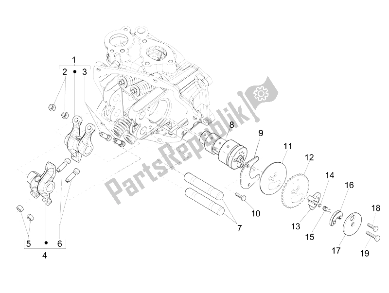 All parts for the Rocking Levers Support Unit of the Vespa GTS 300 IE ABS Super China 2014