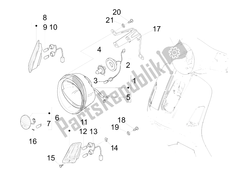 Toutes les pièces pour le Phares Avant - Clignotants du Vespa GTV 300 4T 4V IE 2010