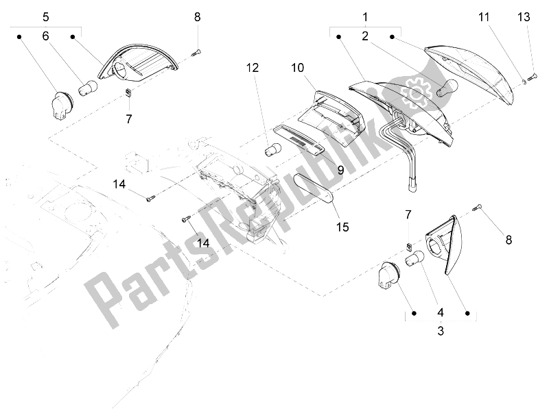 Toutes les pièces pour le Phares Arrière - Clignotants du Vespa S 125 4T 3V IE 2012