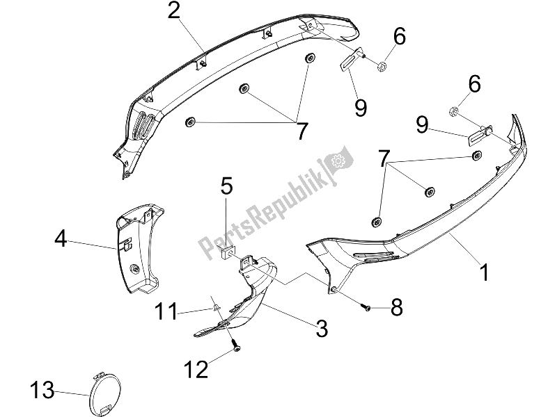 Tutte le parti per il Coperchio Laterale - Spoiler del Vespa GTV 125 4T E3 2006