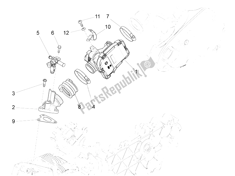 All parts for the Throttle Body - Injector - Union Pipe of the Vespa LX 125 4T 3V IE Vietnam 2012