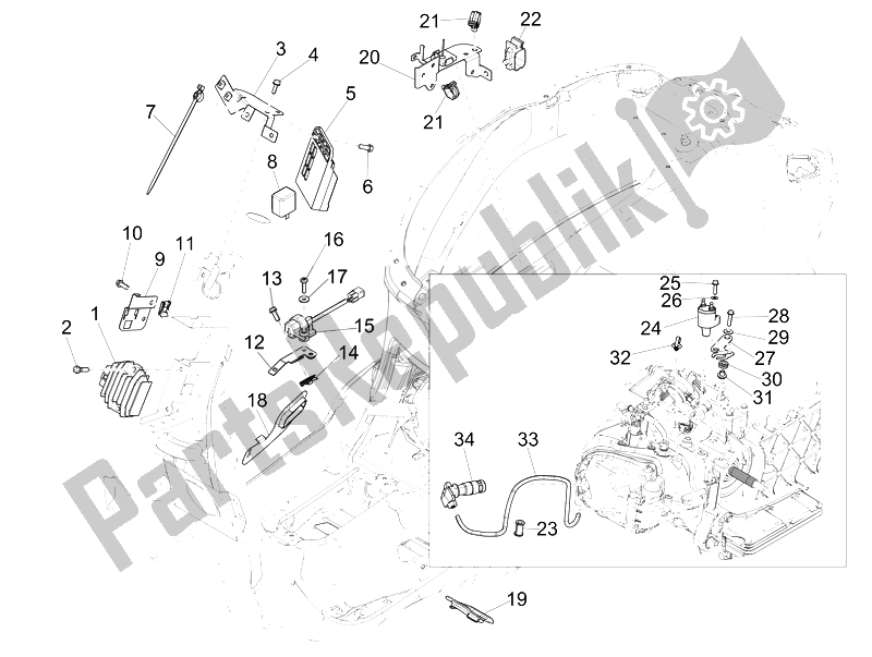 Tutte le parti per il Regolatori Di Tensione - Centraline Elettroniche (ecu) - H. T. Bobina del Vespa 125 4T 3V IE Primavera 2014