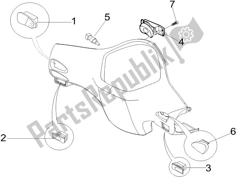 Tutte le parti per il Selettori - Interruttori - Pulsanti del Vespa LX 50 4T 4V Touring 2010